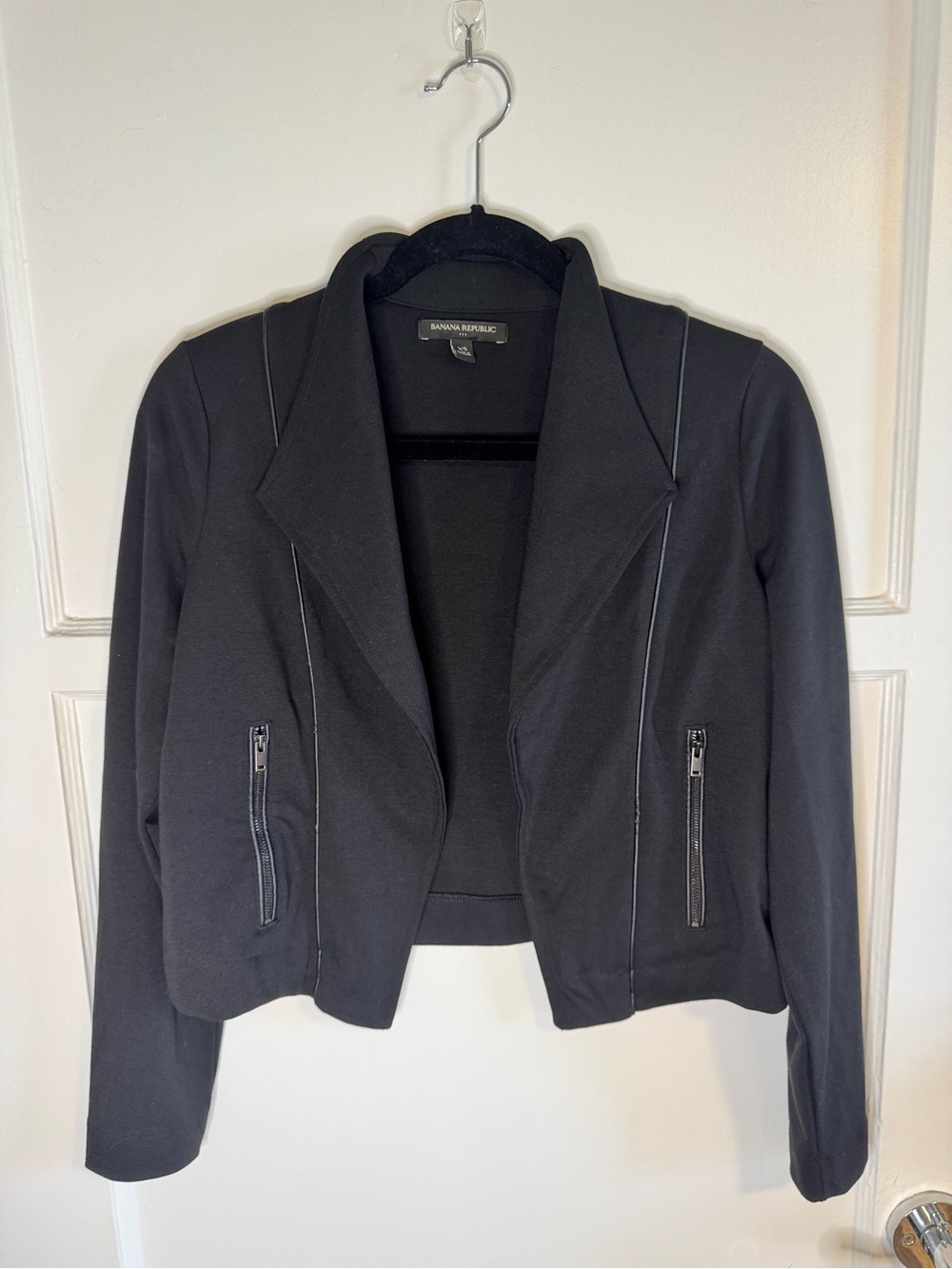 Banana Republic Black Moto Jacket XS Faux Leather Trim Zip Pockets